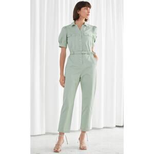 & OTHER STORIES Organic Cotton Twill Jumpsuit Seafoam Green / Light Mint Size 2